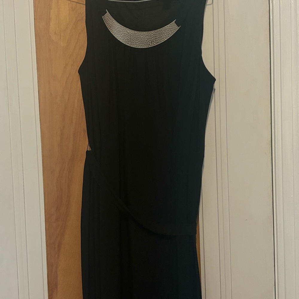 R&M Richards Black Midi Dress with Silver Accent